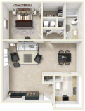 Floor plan for 1 bed, 1 bath, 790 sqft